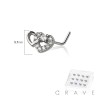 12PCS OF MULTI CZ DOUBLE HEART 316L SURGICAL STEEL L-SHAPE NOSE BOX
